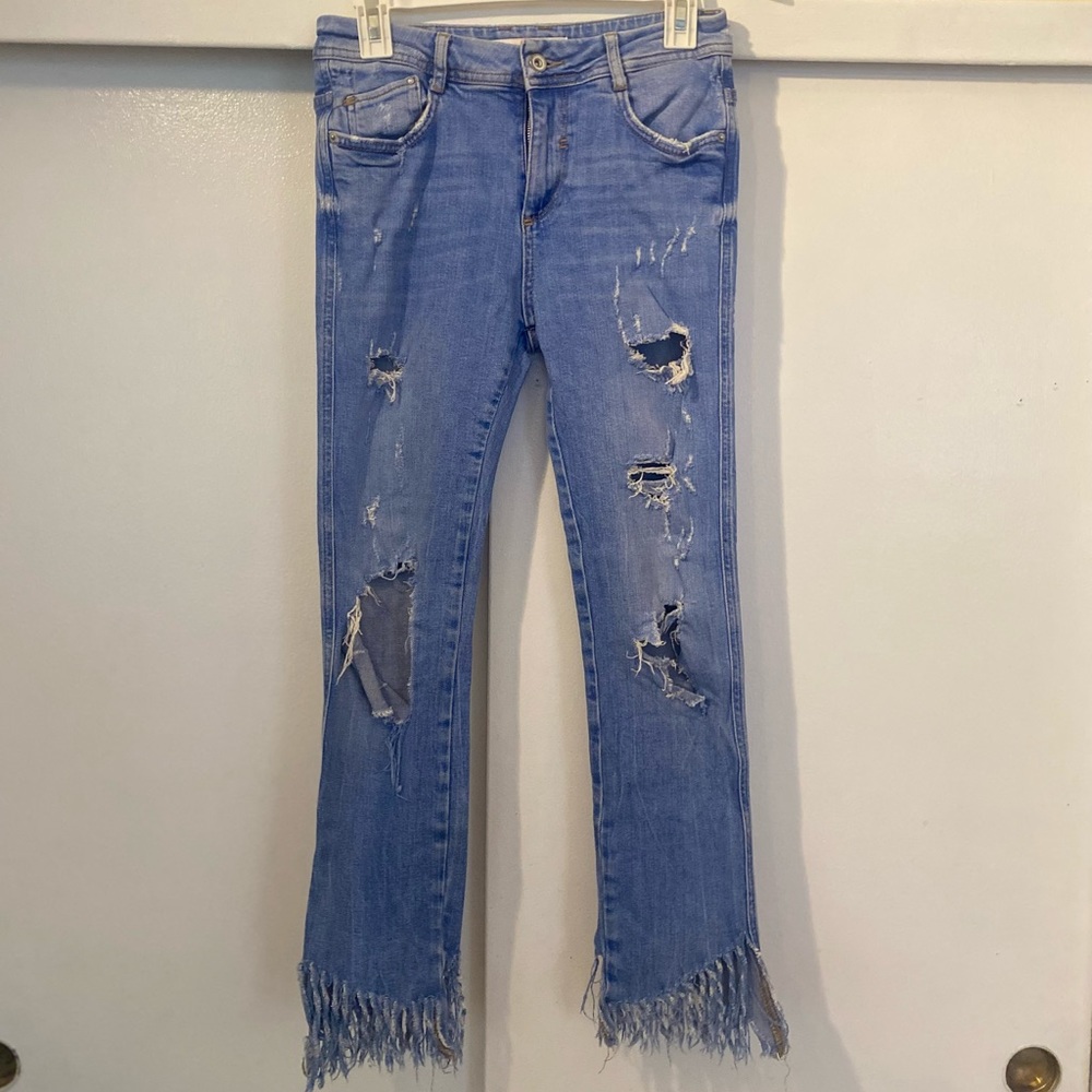 Zara Distressed Frey Ankle Denim Jeans